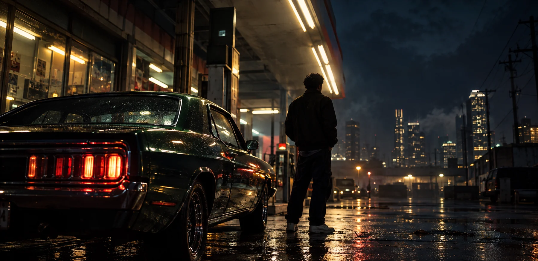 Realistic cinematic night car scene showing controlled camera direction for an AI video prompt