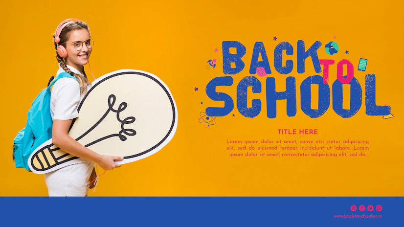 Back to school template with smiling teenager girl
