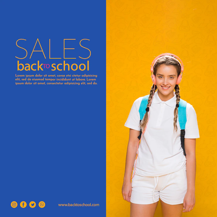 Back to school sales poster with teenager girl